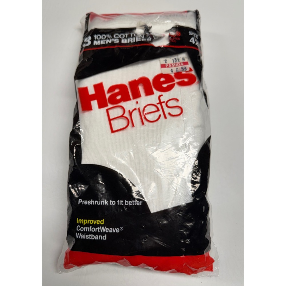 Hanes Briefs Mens Underwear Size 42 White 3-Pack Cotton Vintage 1987 Made in USA